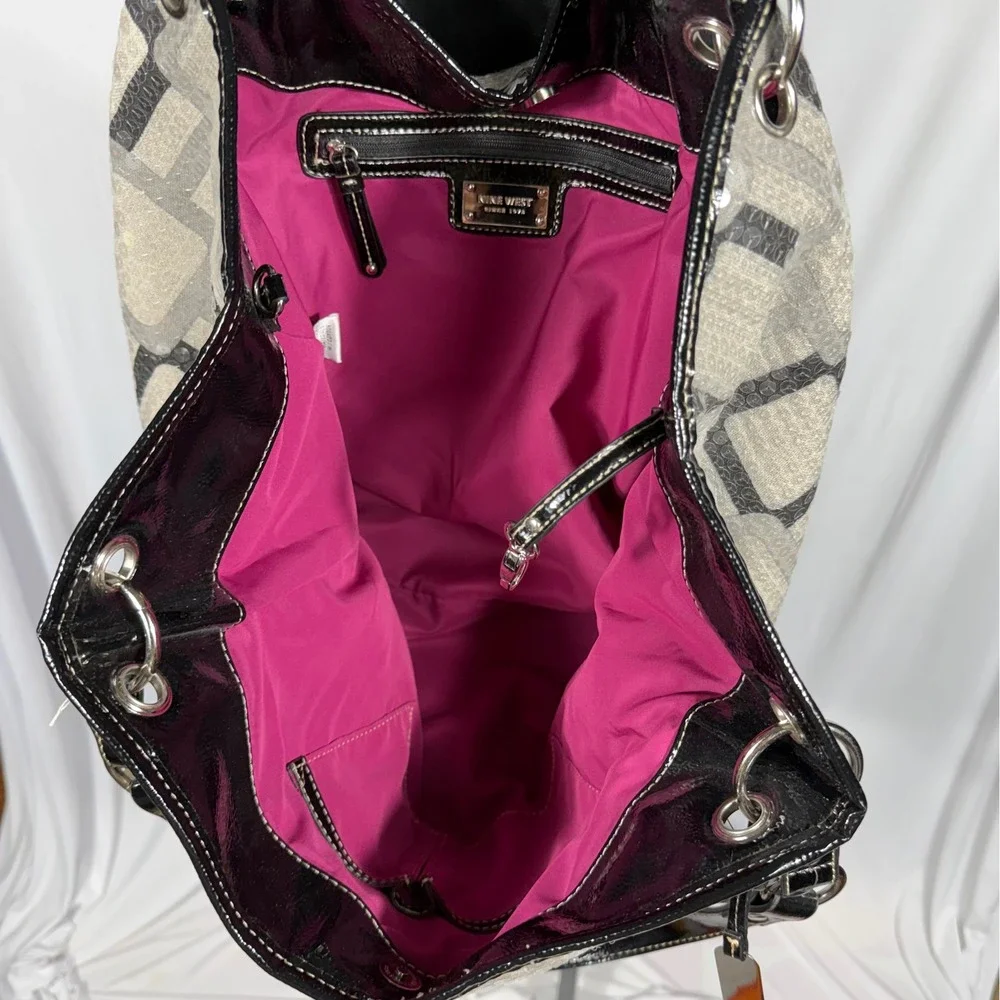 NWT Nine West Vegas Photo Sequin Tote Shoulder Hobo Bag Purse Gray Blk Vtg Y2K